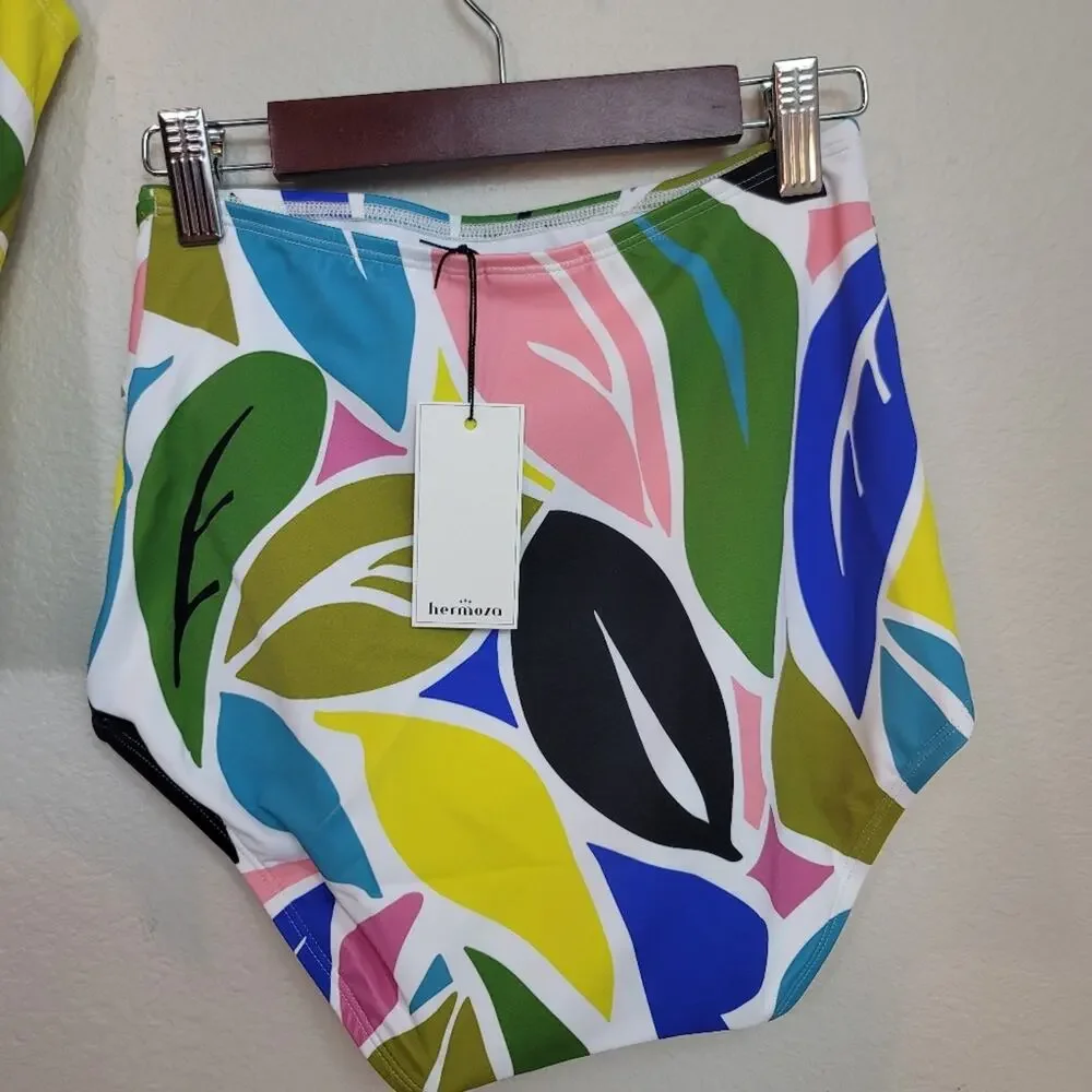 HERMOZA Caroline Retro High Swim Bikini Set High Waisted w Wrap Top Beach Cruise